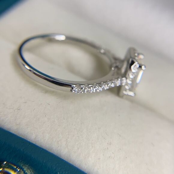 💯% AUTHENTIC!!!  Halo Emerald Cut Moissanite Engagement Ring - Picture 10 of 15